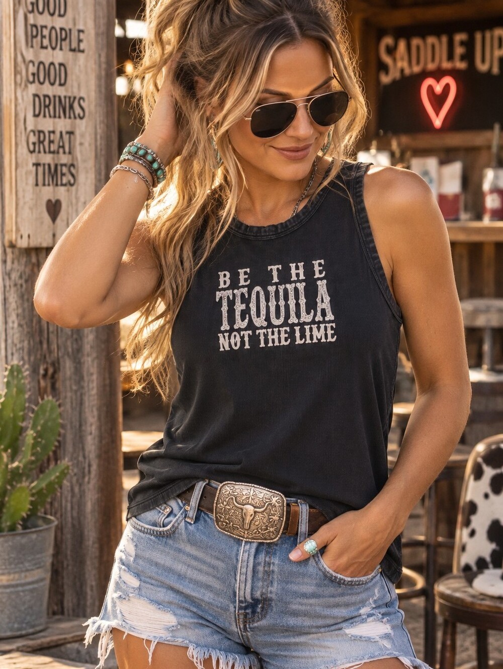Idyllwind Be The Tequila Not The Lime Rhinestone Western Ribbed Tank Top